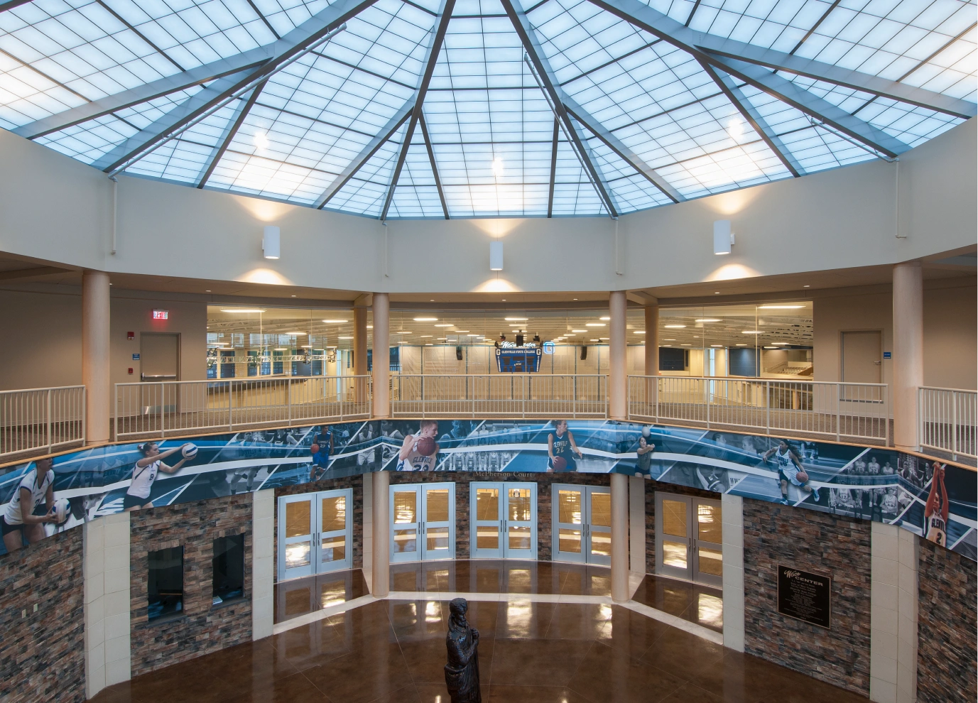 Looking down from the front entrance of the WACO center.