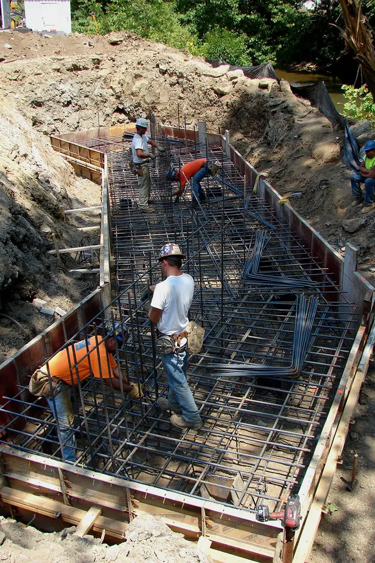 Bridge substructure rebar being installed