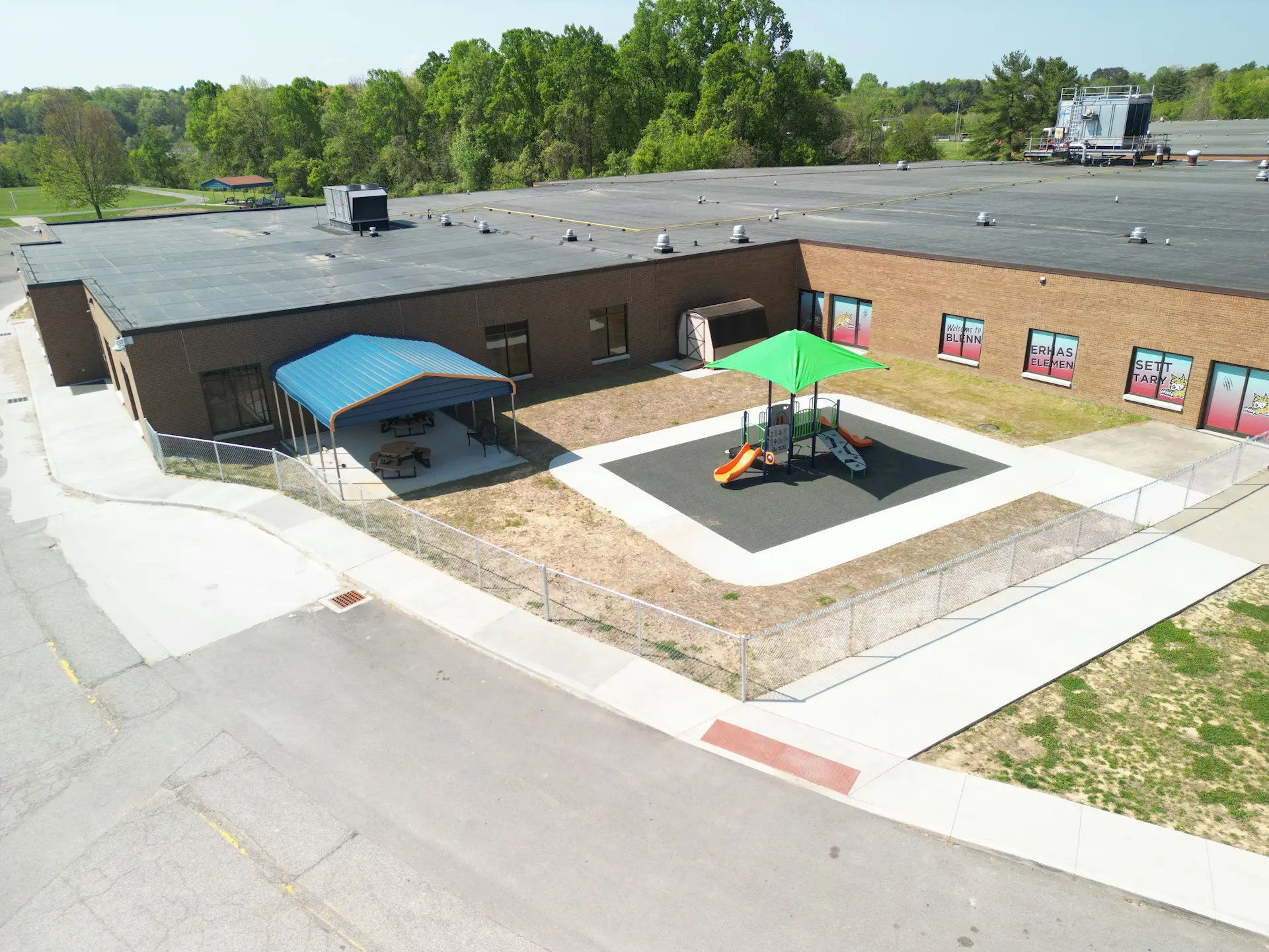 Blennerhassett Elementary School classroom addition and small playground area.