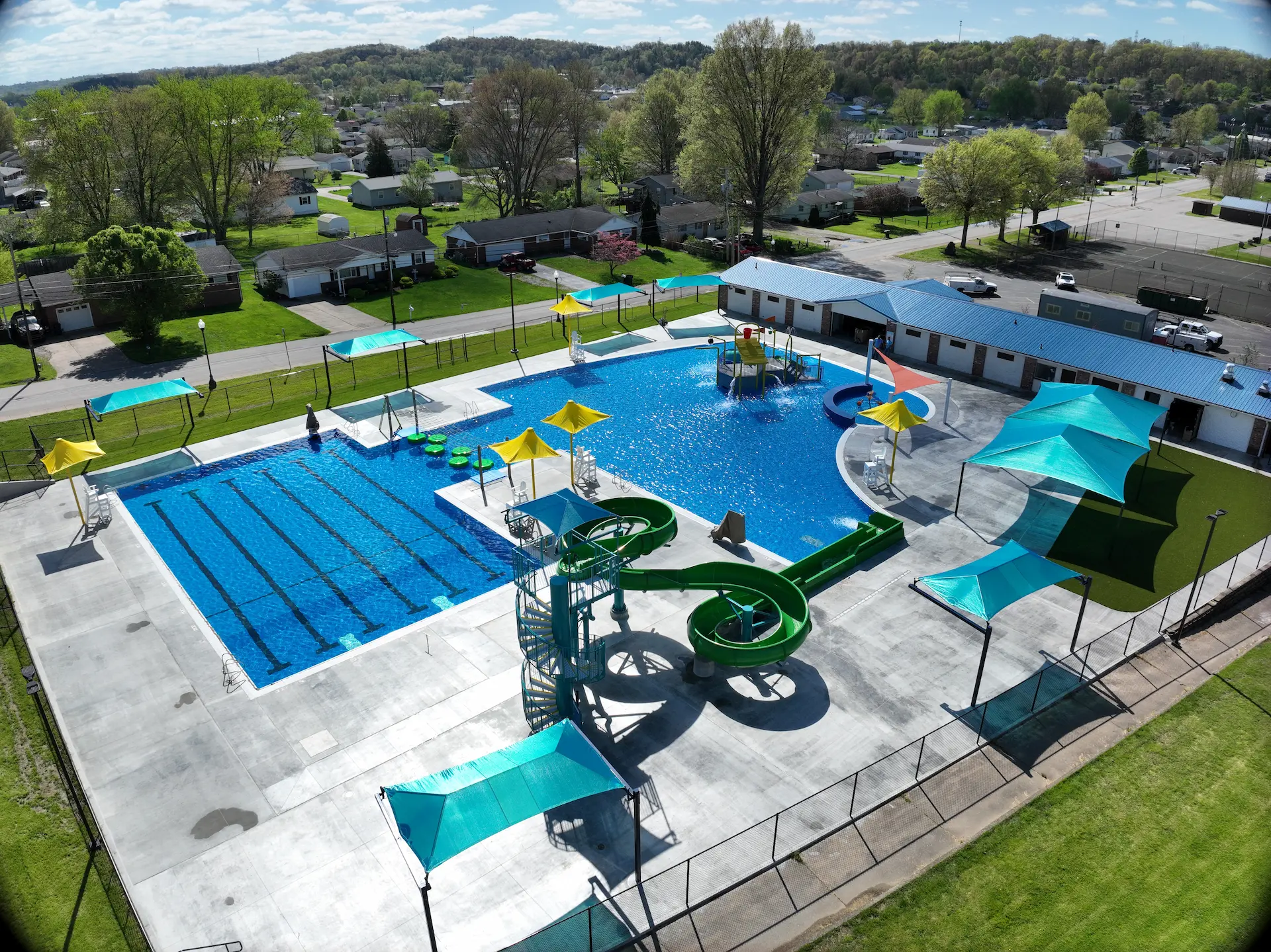 Overhead view of the new pool and additional features