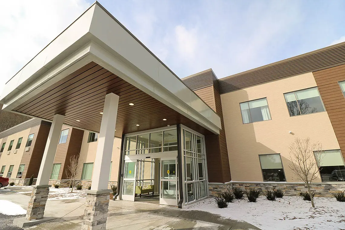 Entrance to Stonerise Healthcare's Eastbrook Nursing home.