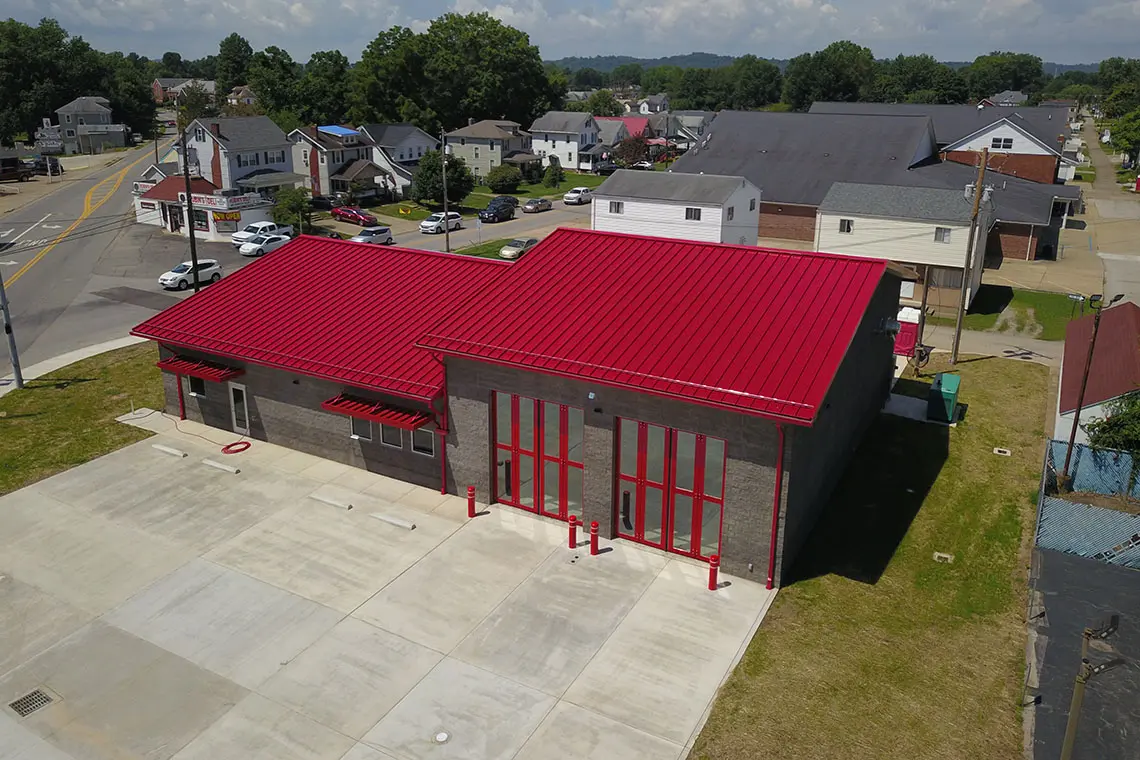 Aerial view of the Emerson Avenue fire station in Parkersburg, WV.