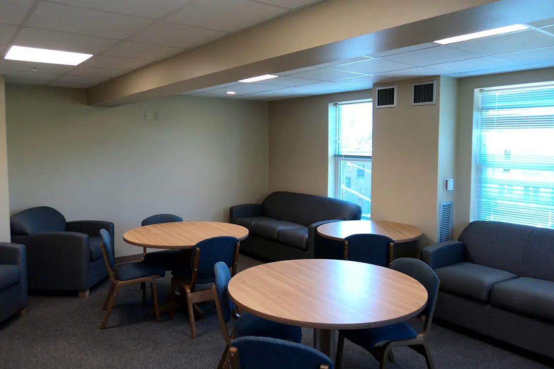 A small gathering space in Goodwin Hall.