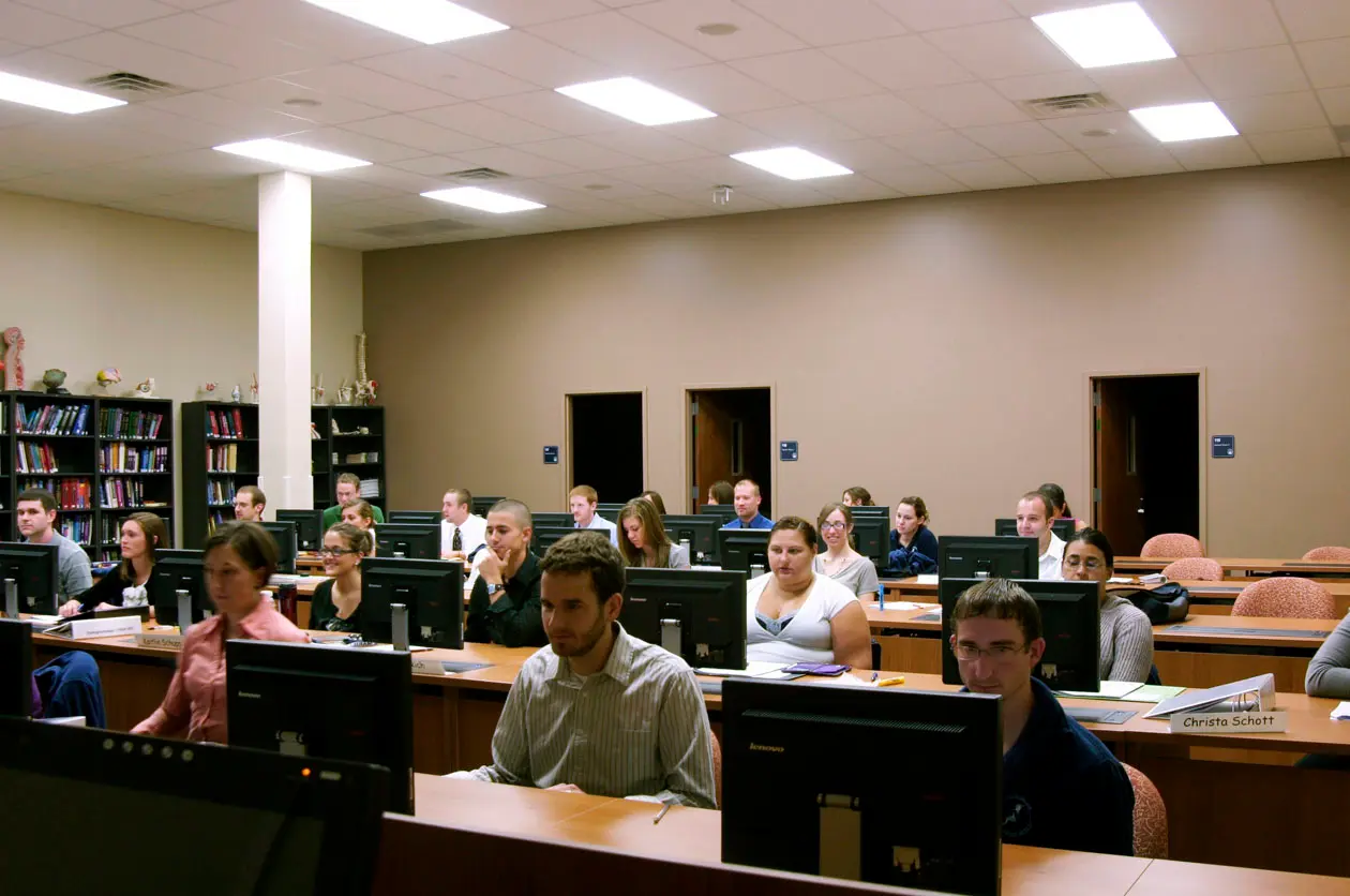 Students learning in the new physician's assistant building