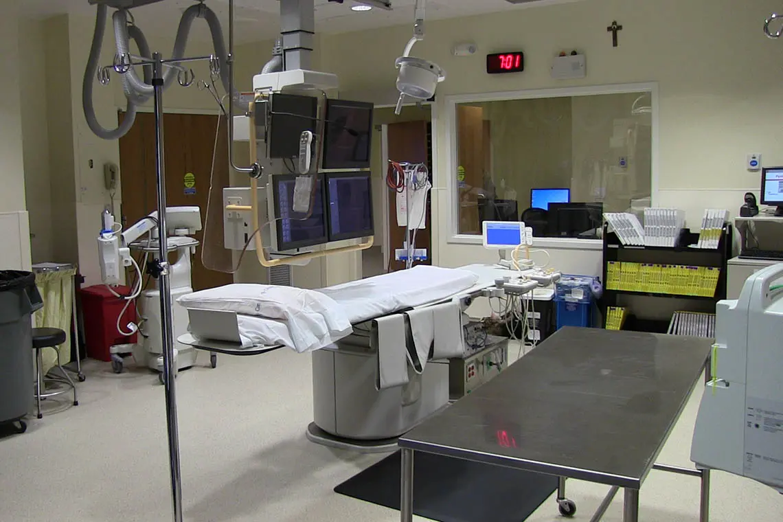 View of the new cath lab and adjacent control room at WVU Medicine Camden Clark.