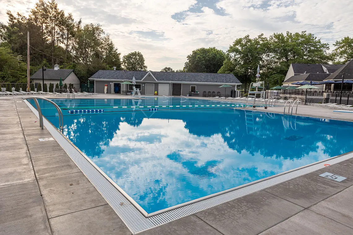 New pool deck, liner and pool house.