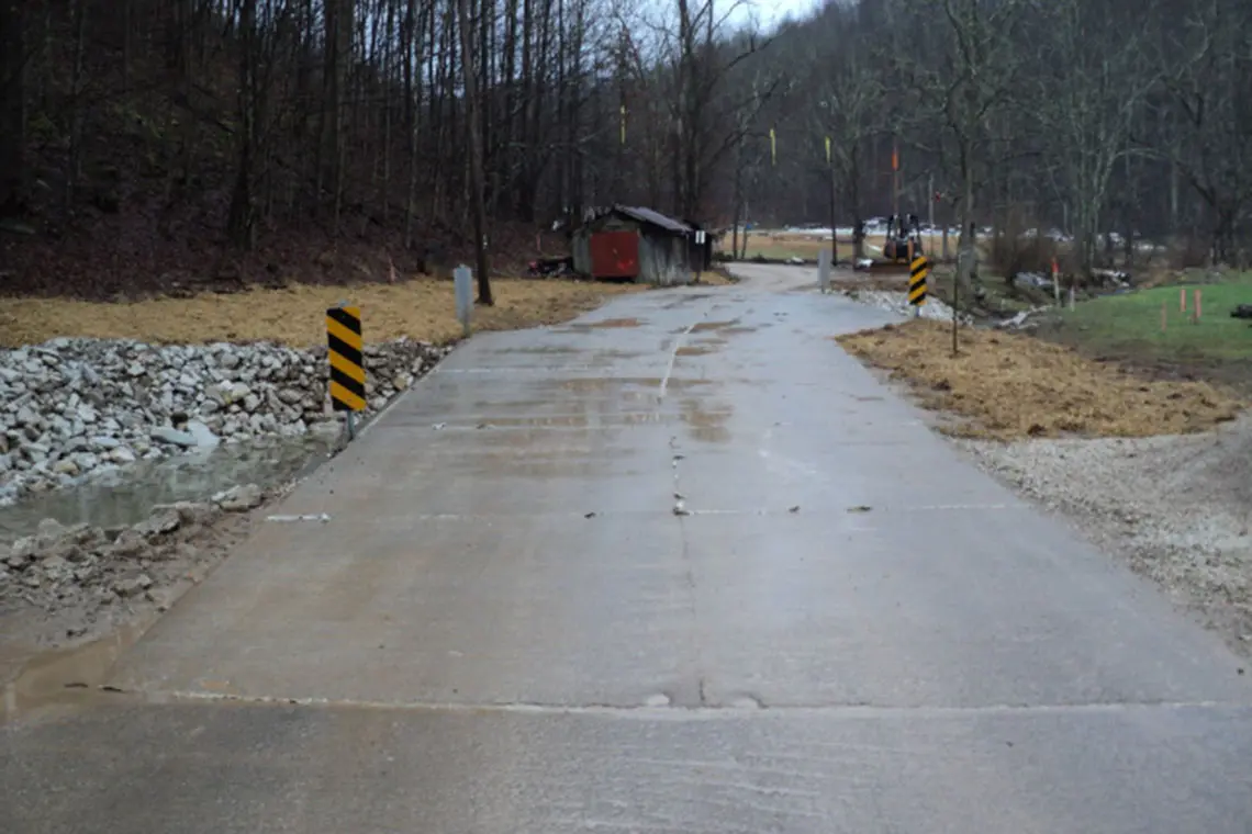 Access road with the finished low water crossing.