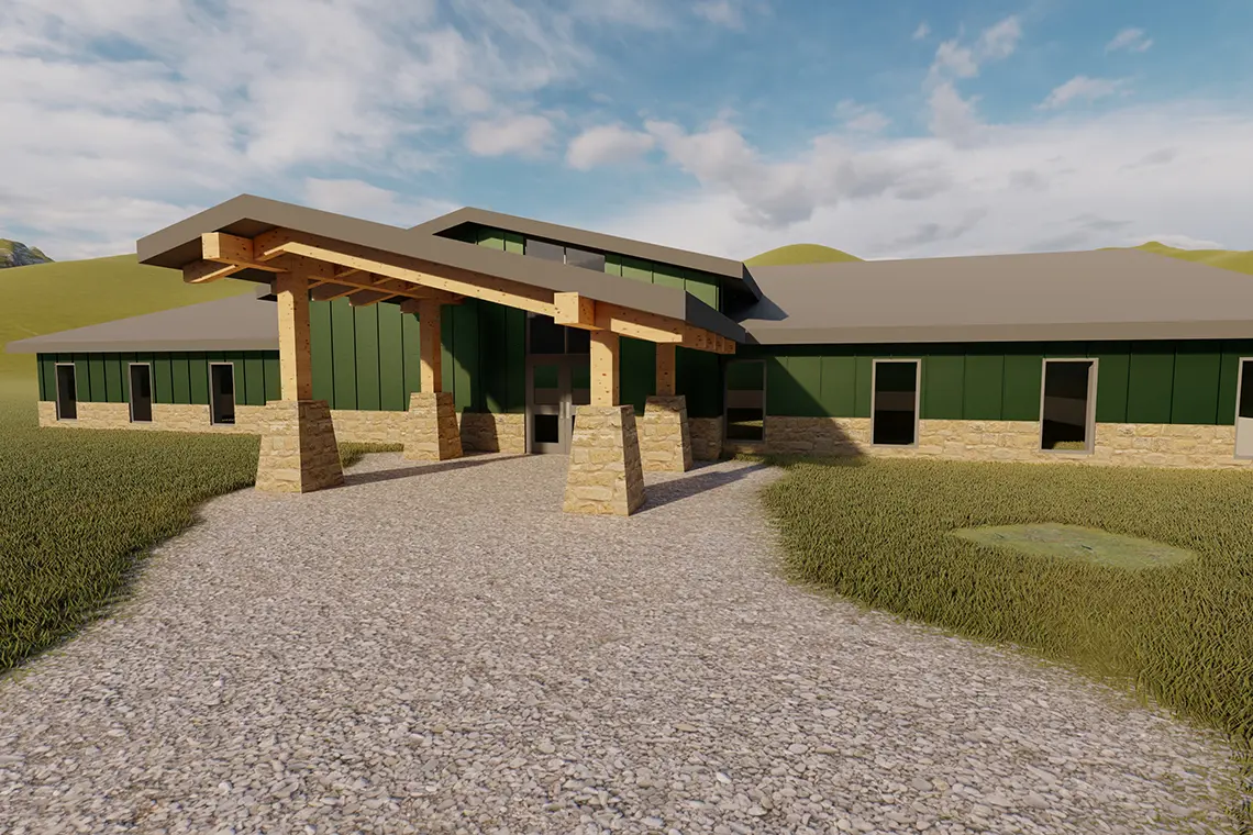 Rendering of the front of the new WVDNR District 6 offices.