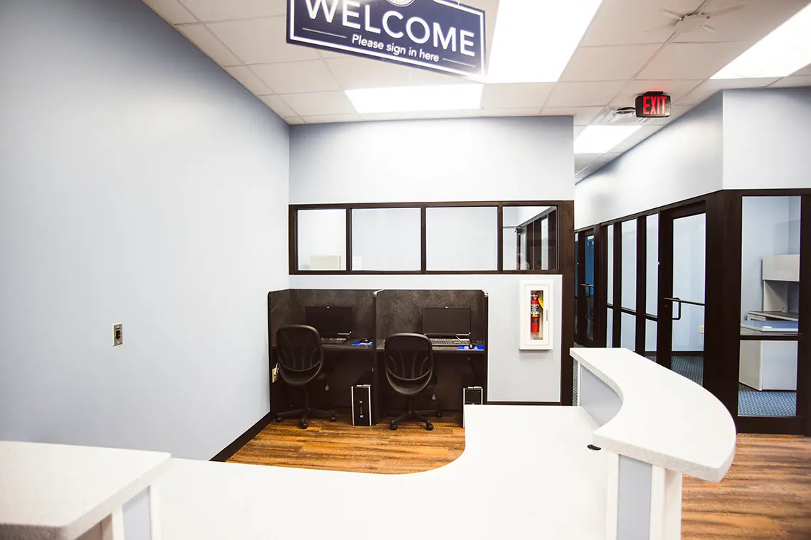 Welcome desk in the WVU-Parkersburg Enrollment Center.