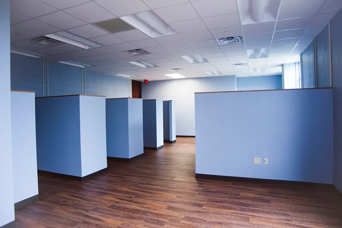 Individual work areas in the WVU-Parkersburg Enrollment Center.