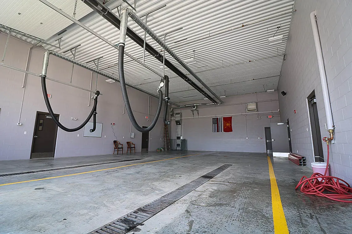 Interior of one of the vehicle bays.