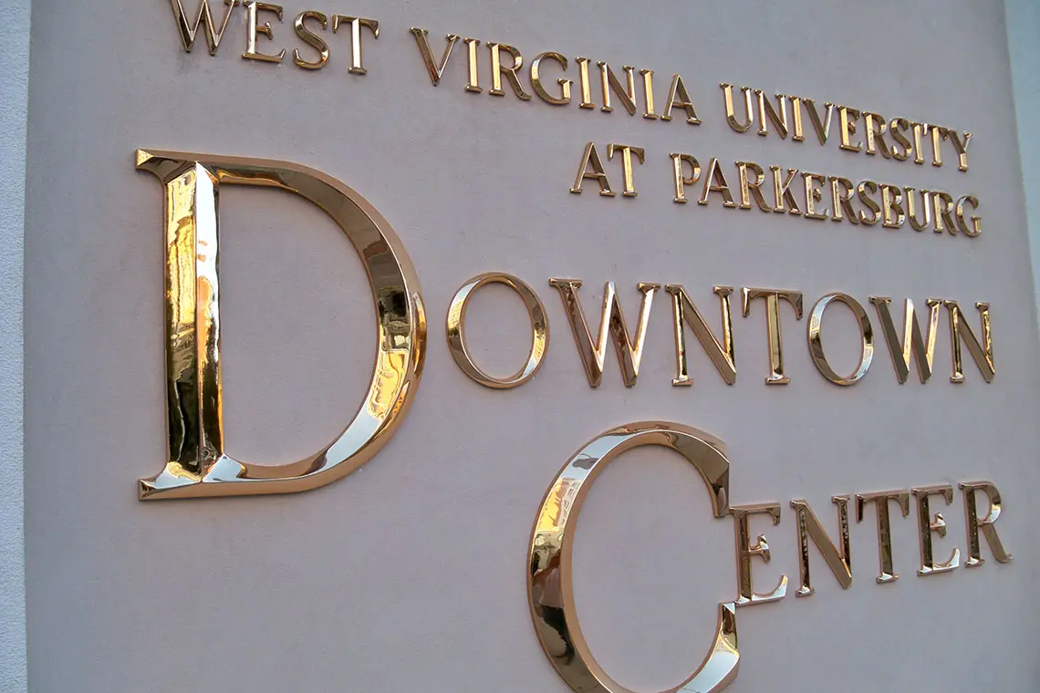 Marque for the renovated WVU-Parkersburg Downtown Center.