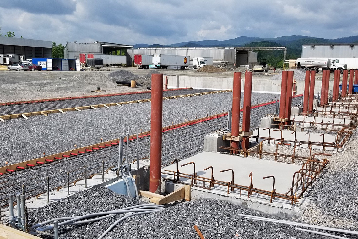 New loading docks under construction for the AHF plant expansion in Randolph County, West Virginia.