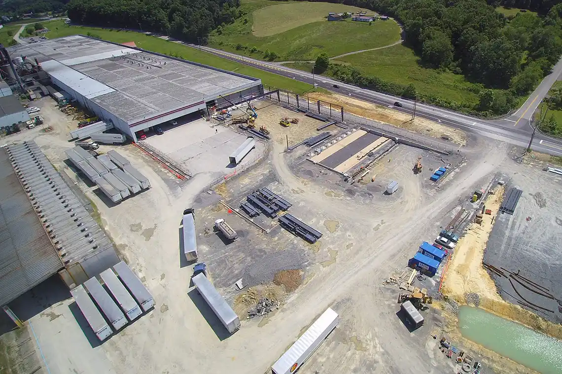 Aerial view of the AHF Plant expansion in Randolph County, West Virginia.