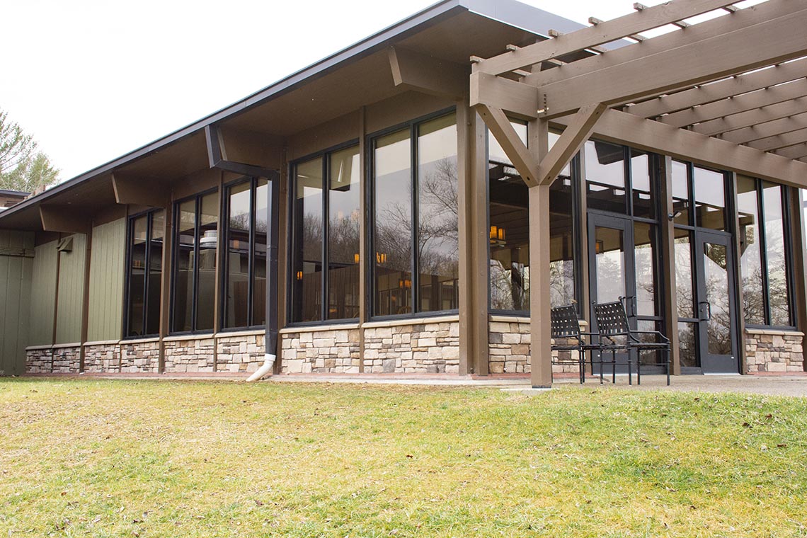 New windows and pergola off the dining room of North Bend State Park in Cario, West Virginia.