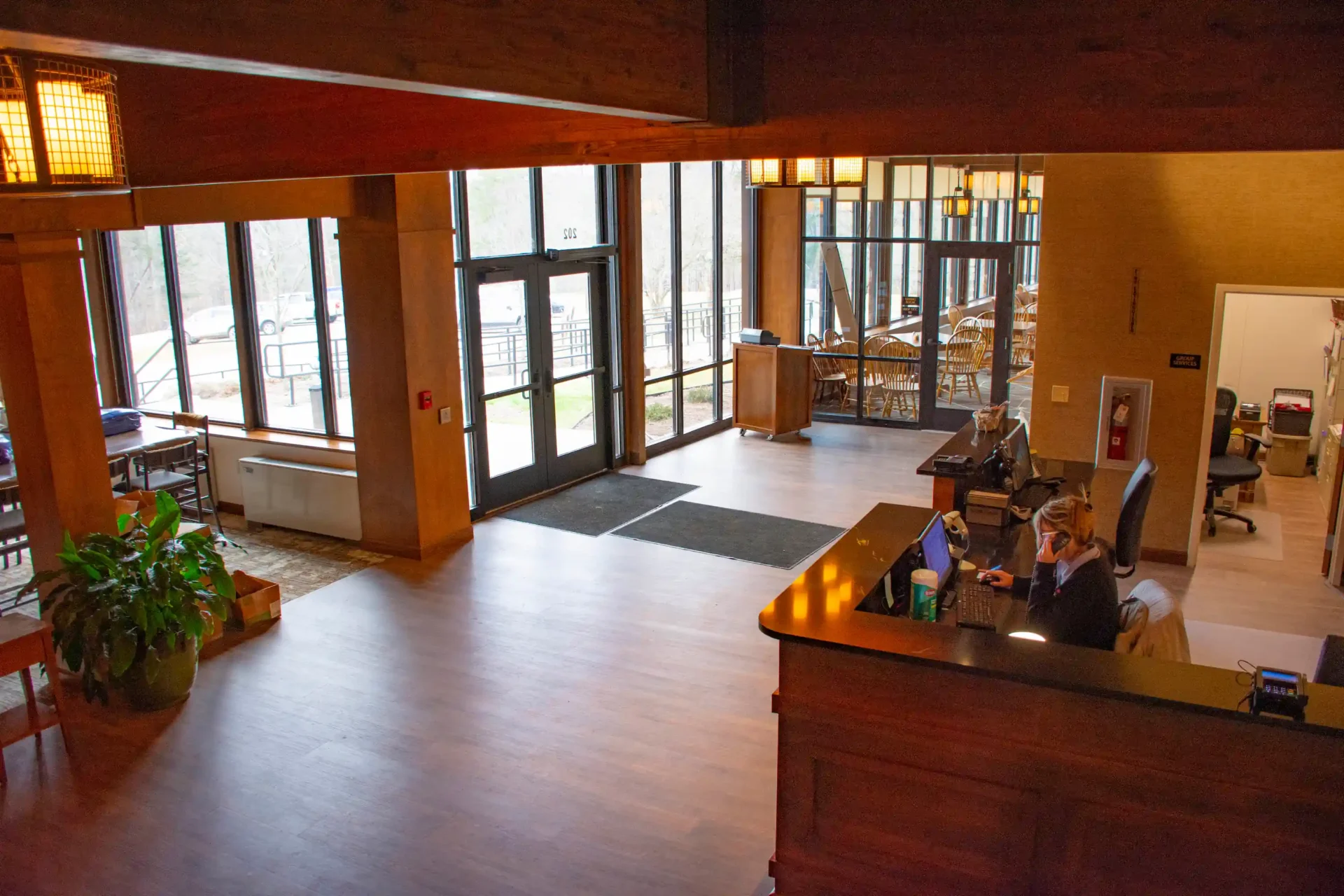 Renovated lobby area of North Bend State Park in Cario, West Virginia.